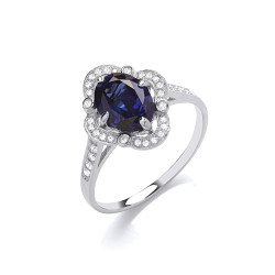 Silver CZ & Sapphire Fancy Ladies Ring