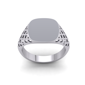 Silver PT Plate Gents Cushion Signet Basket Sides Ring