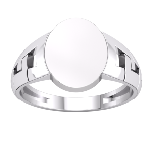 Silver PT Plate Gents Oval Signet Curb Sides Ring