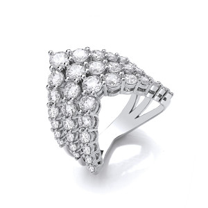 Silver CZ Triple Row Wishbone Ring