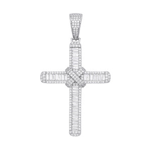 Silver CZ Fancy Baguette Cross Pendant