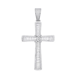 Silver CZ Fancy Baguette Cross Pendant