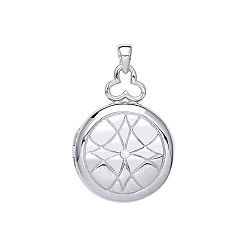 925 Sterling Silver Round Engraved Locket With Single CZ Stone