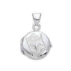 925 Sterling Silver Round Flower Design Photo Locket