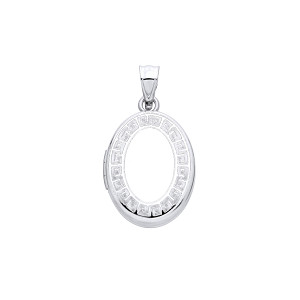 Silver Oval Locket With Greek Key Border