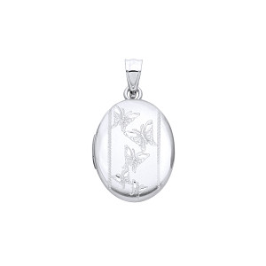 Silver Oval Locket With Butterfly Design