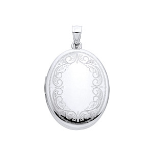 Silver Oval Locket With Swirl Design
