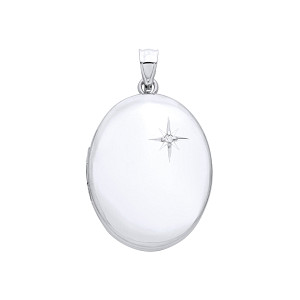 Silver Oval Locket With CZ Star Design