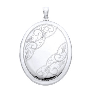 Silver Oval Locket With Swirl Design