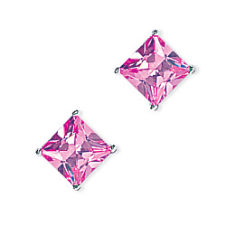 8mm Pink Square 925 Sterling Silver Stud Earrings
