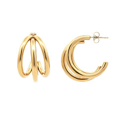 Stainless Steel Chunky Triple Row Half Hoop Earrings 14K GP