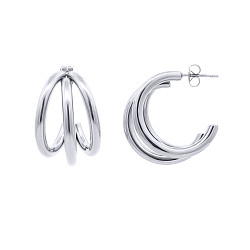 Stainless Steel Chunky Triple Row Half Hoop Earrings