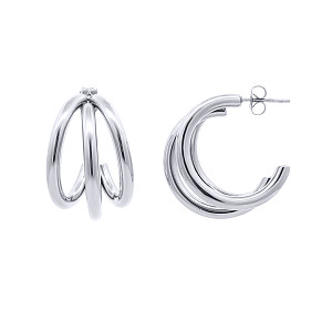 Stainless Steel Chunky Triple Row Half Hoop Earrings
