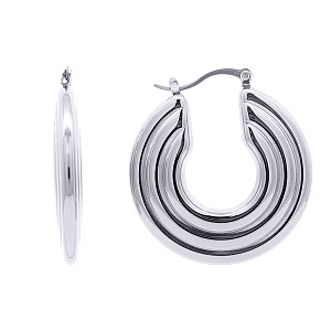 Stainless Steel Chunky Flat Ribbed Hoop Earrings