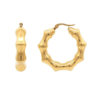 Stainless Steel Chunky Bamboo Hoop Earrings 14K GP