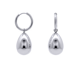 Stainless Steel Chunky Dome Shape Hoop Drop Earrings
