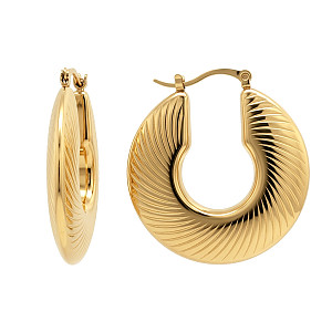 Stainless Steel Chunky Flat Ribbed Hoop Earrings 14K GP