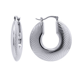 Stainless Steel Chunky Flat Ribbed Hoop Earrings