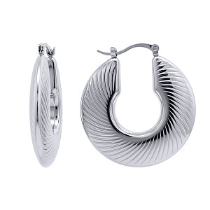 Stainless Steel Chunky Flat Ribbed Hoop Earrings