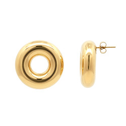 Stainless Steel Chunky Open Circle Stud Earrings 14K GP