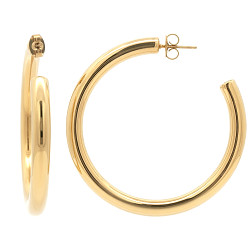 Stainless Steel Large Half Round Polished Hoop Earrings 14K GP