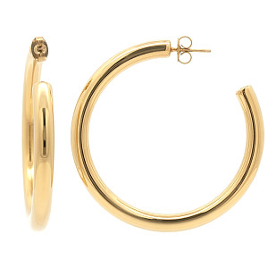 Stainless Steel Large Half Round Polished Hoop Earrings 14K GP