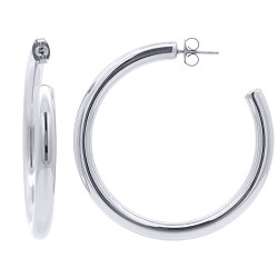 Stainless Steel Large Half Round Polished Hoop Earrings