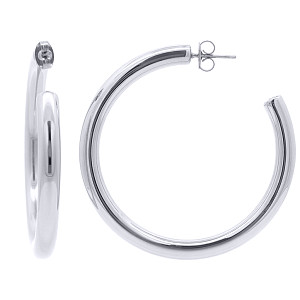 Stainless Steel Large Half Round Polished Hoop Earrings