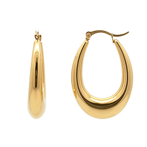 Stainless Steel Long Oval Puffed Hoop Earrings 14K GP