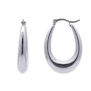Stainless Steel Long Oval Puffed Hoop Earrings