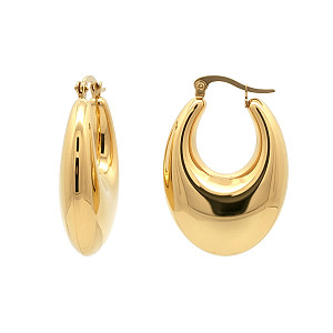 Stainless Steel Oval Puffed Hoop Earrings 14K GP