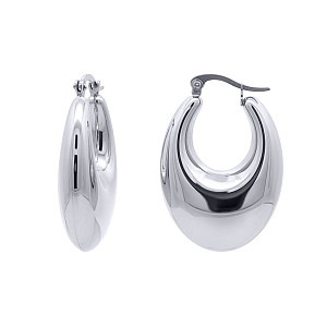 Stainless Steel Oval Puffed Hoop Earrings