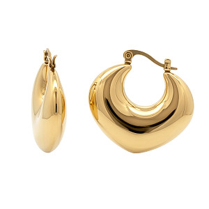 Stainless Steel Chunky Pointy Oval Hoops Earrings 14K GP