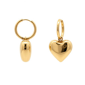 Stainless Steel Chunky Puffed Heart Drop Hoop Earrings 14K GP