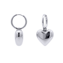 Stainless Steel Chunky Puffed Heart Drop Hoop Earrings