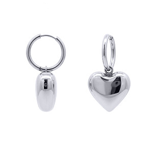 Stainless Steel Chunky Puffed Heart Drop Hoop Earrings