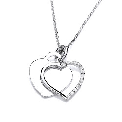 925 Sterling Silver Swarovski Zirconia Double Heart Pendant & Chain
