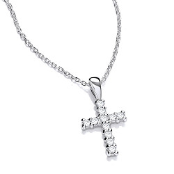 925 Sterling Silver Swarovski Zirconia Cross Pendant & Chain