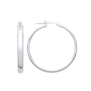 Silver 30mm Flat Hoop Earrings