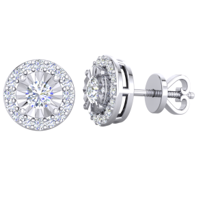 Silver PT Plate CZ Fancy Stud Earrings