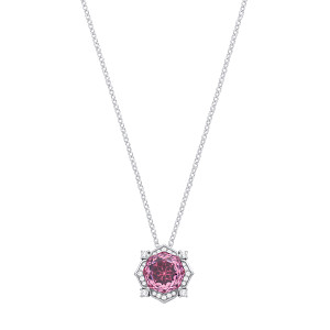 Silver CZ & Pink Accola Octagonal Rose Cut Pendant Necklace