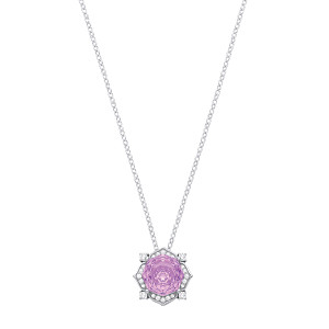 Silver CZ & Purple Octagonal Rose Cut Pendant Necklace