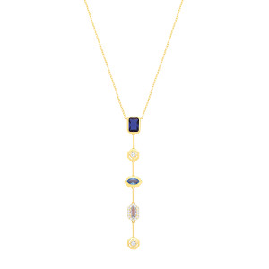 Gold Plated CZ Sapphire & Blue Topaz Mismatched Marquise Necklace