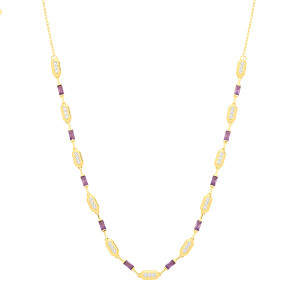 Gold Plated CZ & Amethyst Mixed Cut Necklace