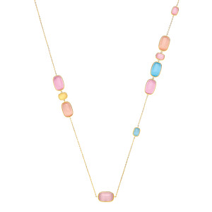 Gold Plated Pink & Blue Chalcedony Gemstone Necklace